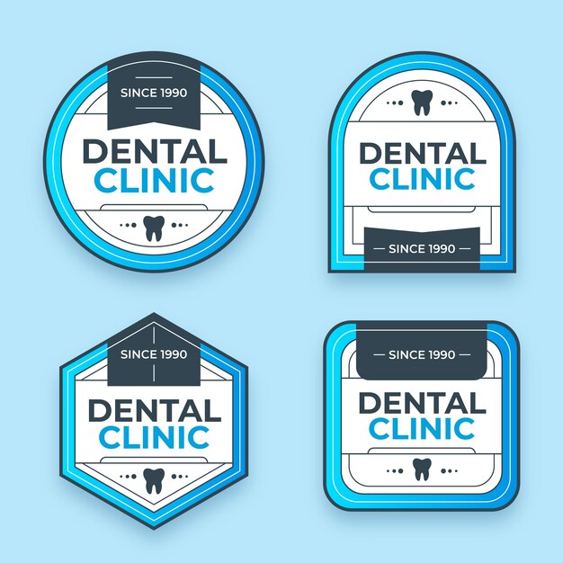 Coleção de etiquetas planas para negócios de clínica odontológica