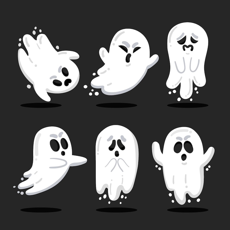Vetor grátis coleção de fantasmas de halloween de design plano