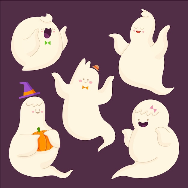 Coleção de fantasmas de halloween de design plano