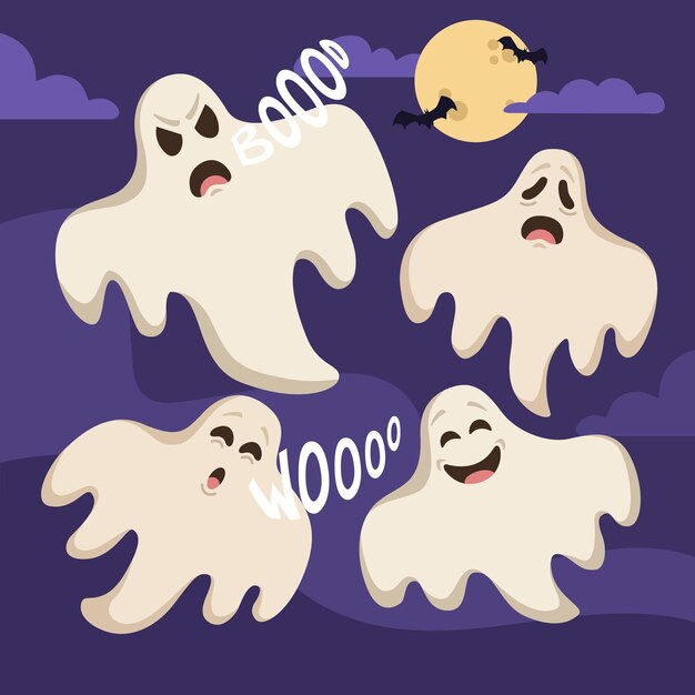 Coleção de fantasmas de halloween de design plano