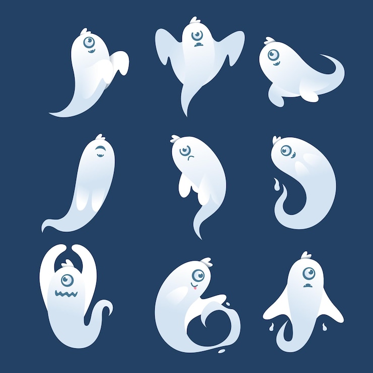 Vetor grátis coleção de fantasmas de halloween de design plano
