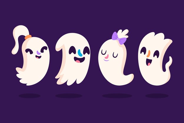 Coleção de fantasmas de halloween de design plano