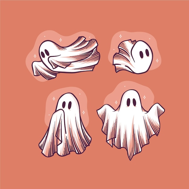 Vetor grátis coleção de fantasmas de halloween desenhada à mão