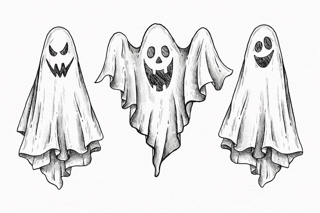 Vetor grátis coleção de fantasmas de halloween desenhados à mão