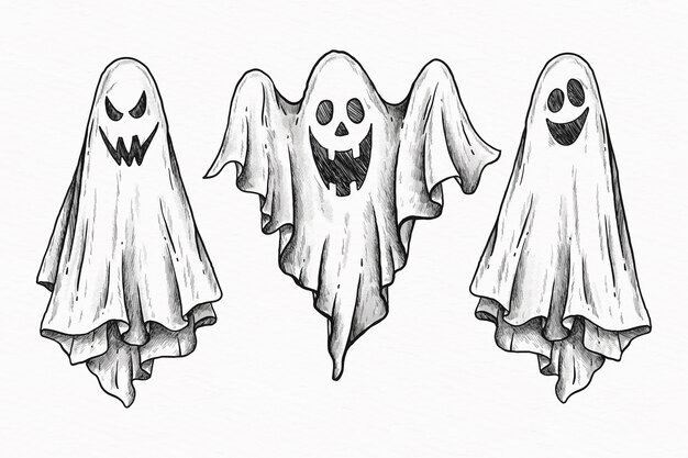 Coleção de fantasmas de Halloween desenhados à mão