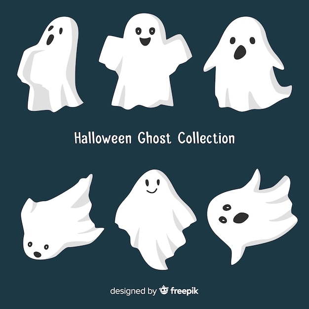 Vetor grátis coleção de fantasmas de halloween em poses diferentes