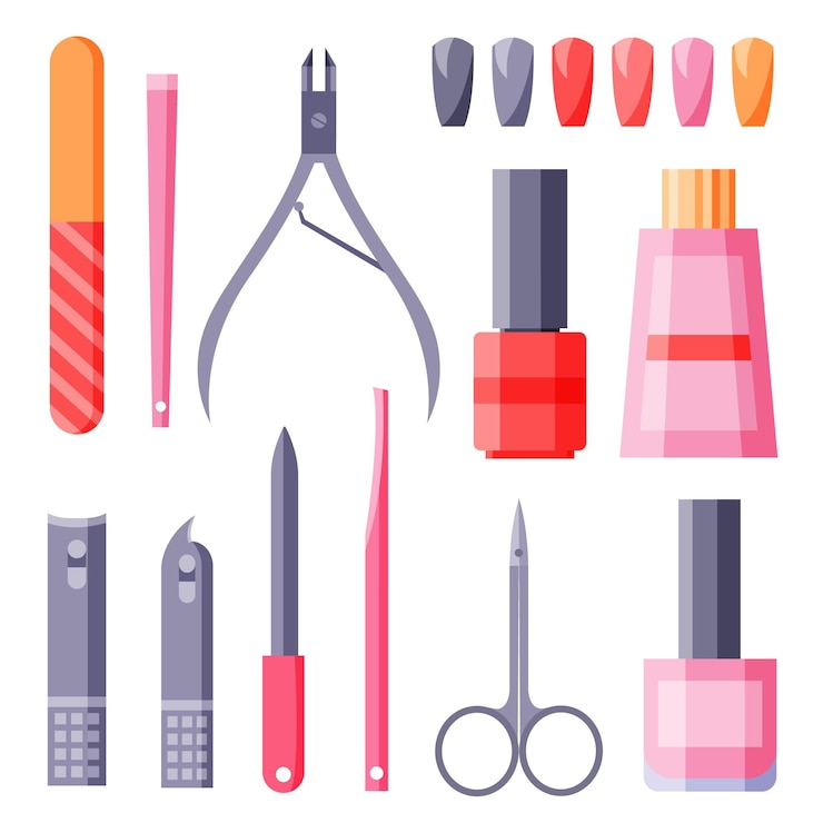 Vetor grátis coleção de ferramentas de manicure