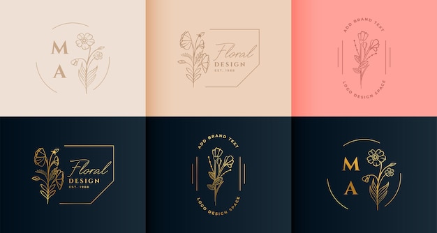 Vetor grátis coleção de flores com logotipo floral em estilo minimalista