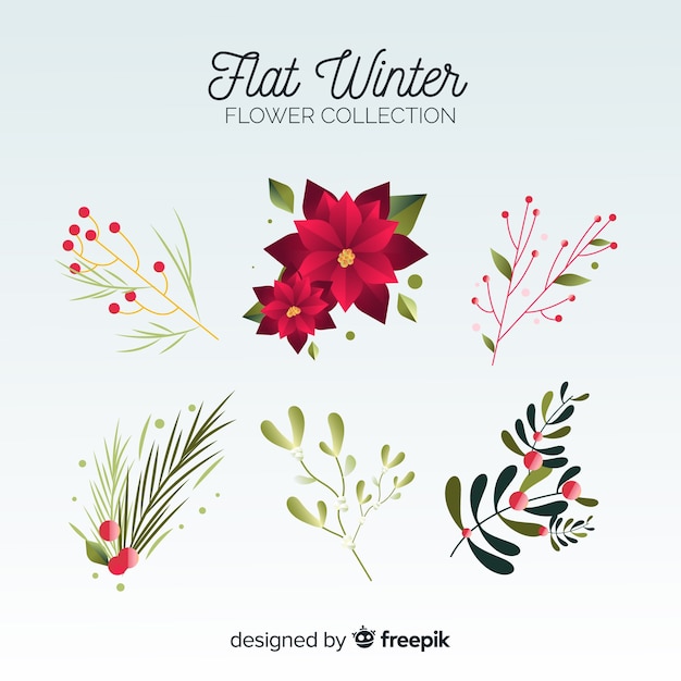 Vetor grátis coleção de flores de inverno plana