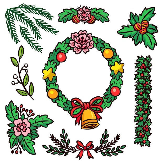 Coleção de flores de natal desenhada à mão