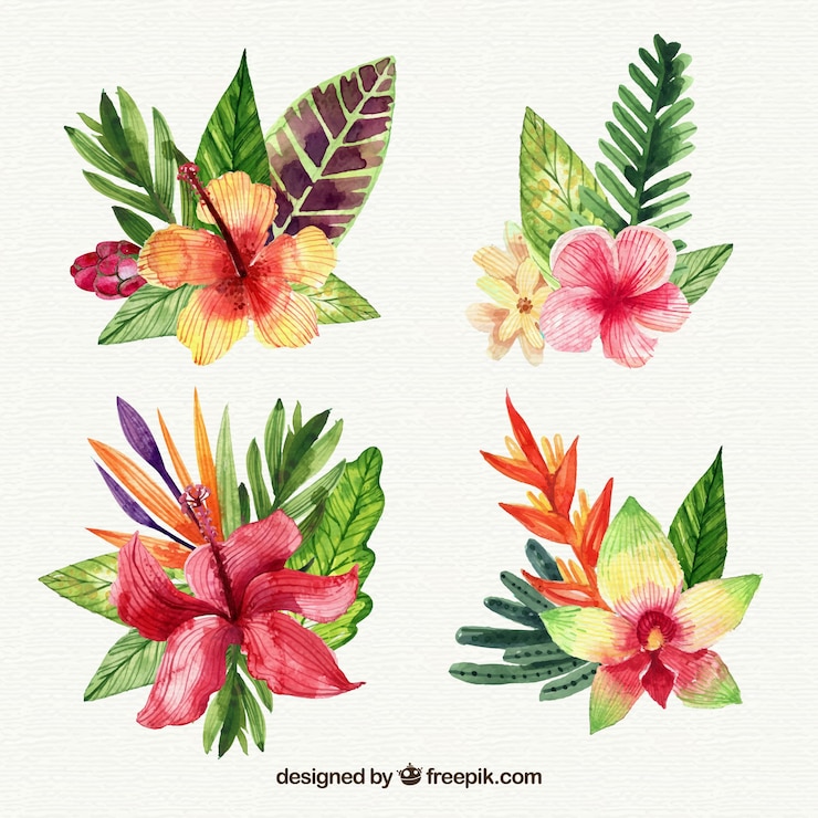 Vetor grátis coleção de flores tropicais em estilo aquarela