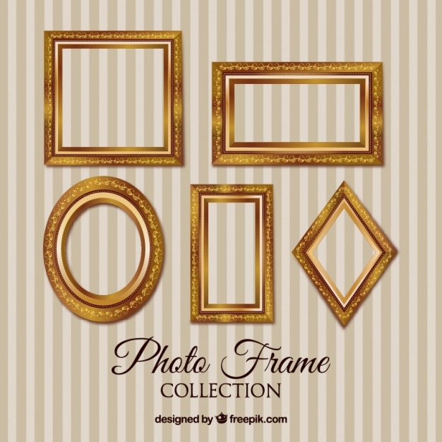 Vetor grátis coleção de frames de retrato dourado do vintage