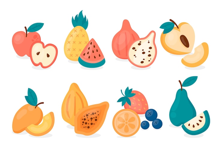 Vetor grátis coleção de frutas deliciosas com ilustração plana