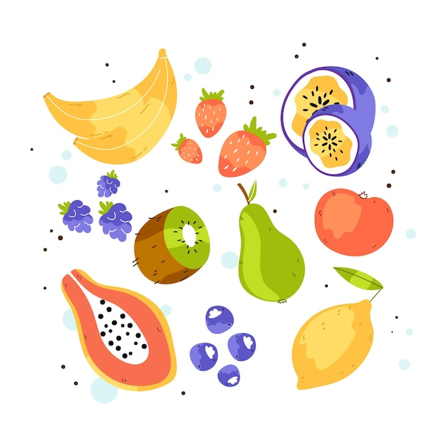 Coleção de frutas desenhada à mão