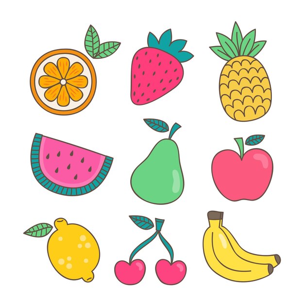 Coleção de frutas desenhada à mão