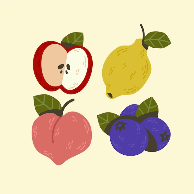 Coleção de frutas desenhada à mão