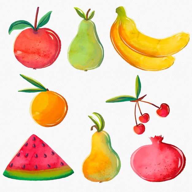 Coleção de frutas em aquarela pintada à mão