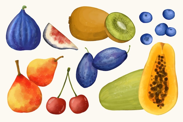 Vetor grátis coleção de frutas em aquarela pintada à mão