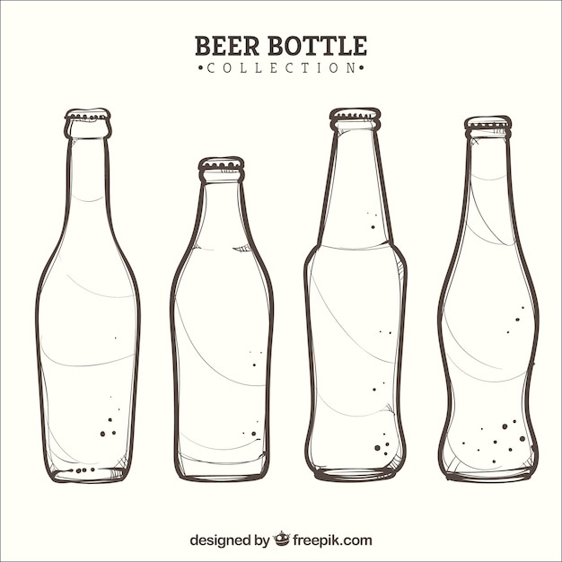 Coleção de garrafas de cerveja desenhadas a mão