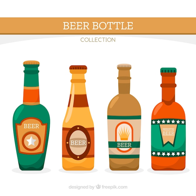 Vetor grátis coleção de garrafas de cerveja plana com rótulo
