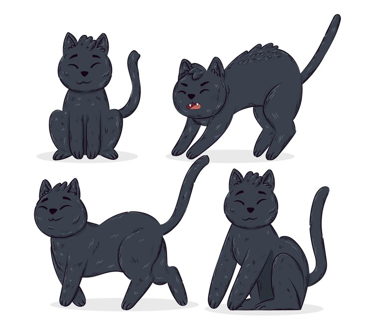 Vetor grátis coleção de gatos pretos do dia das bruxas desenhada à mão