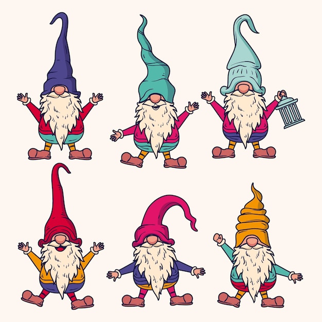 Vetor grátis coleção de gnomos de natal desenhados à mão