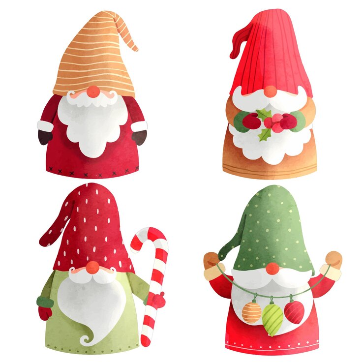 Vetor grátis coleção de gnomos de natal em aquarela