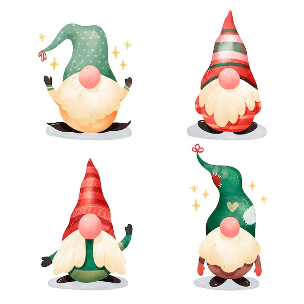 Vetor grátis coleção de gnomos de natal em aquarela