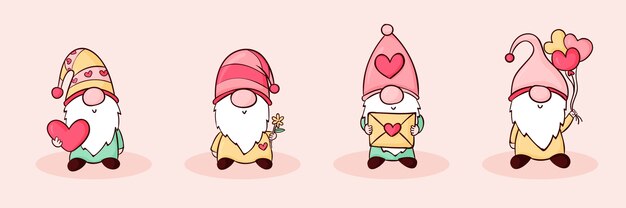 Coleção de gnomos do dia dos namorados desenhada à mão