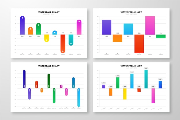 Vetor grátis coleção de gráfico de cachoeira de design gradiente