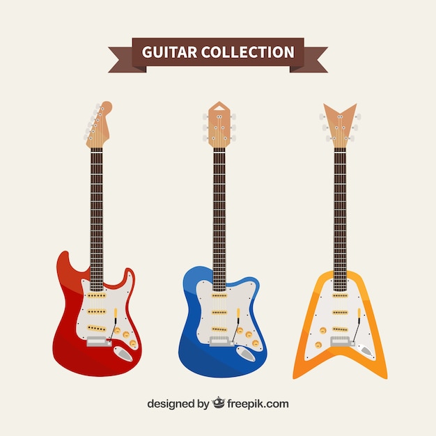 Vetor grátis coleção de guitarra multicolorida