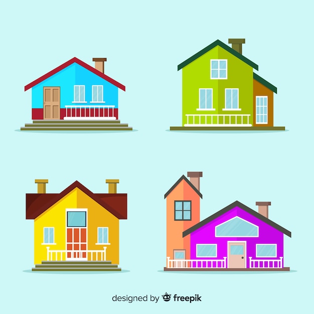 Vetor grátis coleção de habitação colorida com estilo cartoon