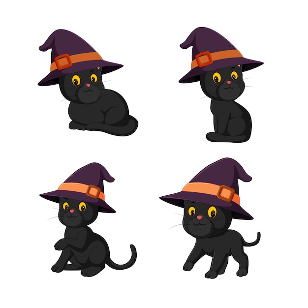 Coleção de halloween gato preto Vetor Premium