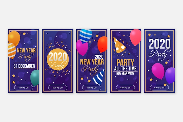 Vetor grátis coleção de história do instagram de festa de ano novo em 2020