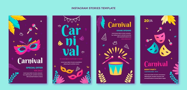 Coleção de histórias de carnaval desenhadas à mão