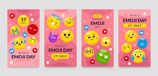 Vetor grátis coleção de histórias de ig plana do dia mundial emoji