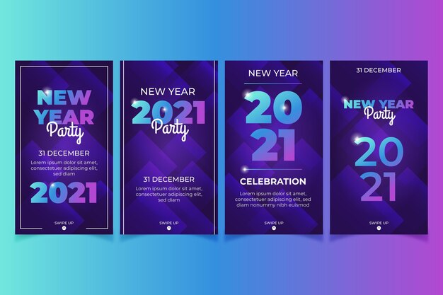 Coleção de histórias de instagram de festa de ano novo de 2021