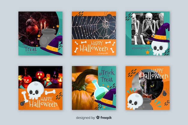 Coleção de histórias de instagram de halloween de caveiras de bruxa