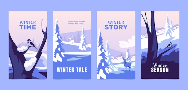 Vetor grátis coleção de histórias de instagram de inverno plano
