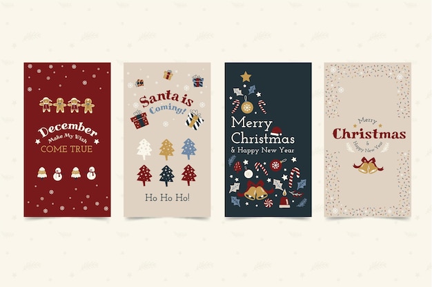 Coleção de histórias de instagram de natal desenhada à mão