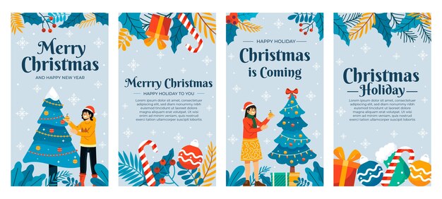 Coleção de histórias de instagram de natal desenhada à mão