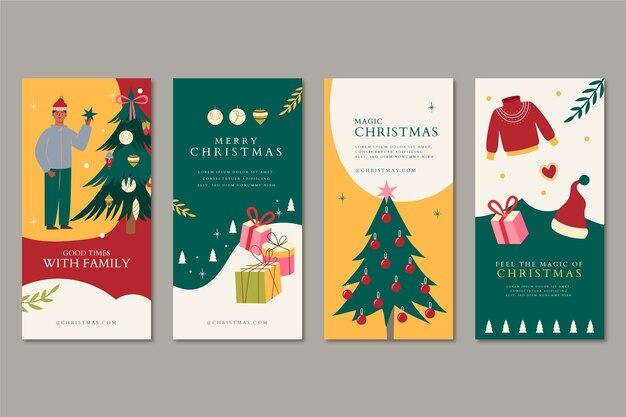 Coleção de histórias de instagram de natal desenhada à mão