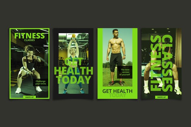 Coleção de histórias de instagram de saúde e fitness gradiente com foto