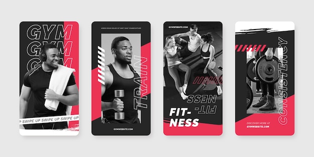 Coleção de histórias de instagram de saúde e fitness pintada à mão com foto