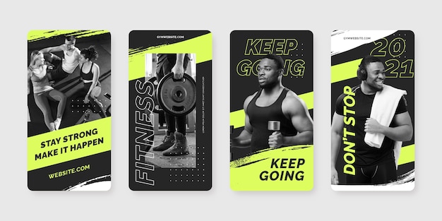Coleção de histórias de instagram de saúde e fitness pintada à mão com foto