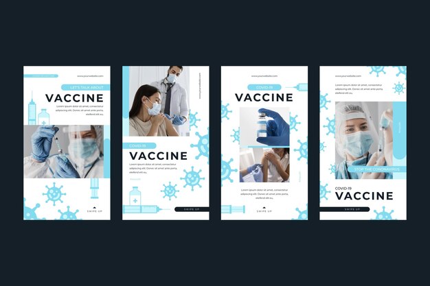Coleção de histórias de instagram de vacina plana linear