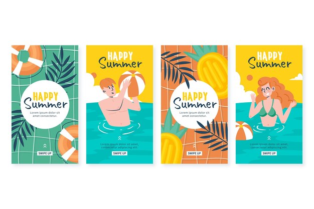 Coleção de histórias de Instagram de verão desenhadas à mão