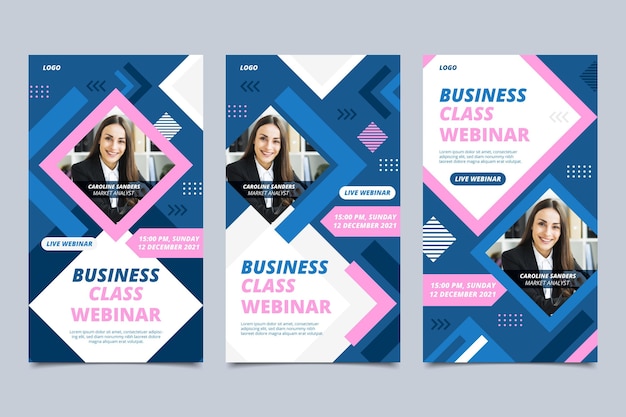 Vetor grátis coleção de histórias de instagram em webinar