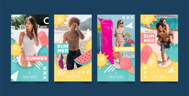Coleção de histórias de instagram plana de verão com foto
