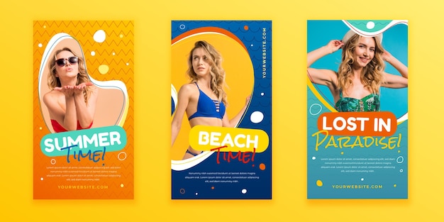 Coleção de histórias de instagram plana de verão com foto